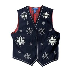 Women's Karen Scott Sport Christmas Winter Grandma Snowflake Embroidered Vest M